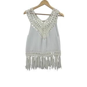 Miracle USA Fringe Crochet Tank Top‎ Size M/L Boho Hippie Festival Fairy Dainty